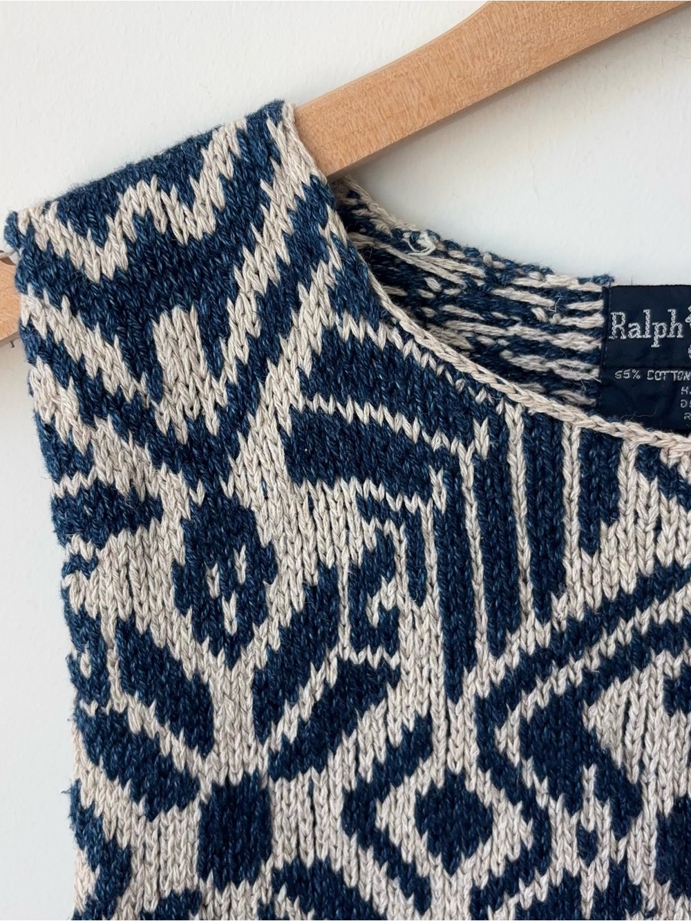 Vintage Ralph Lauren Blue Label Sweater Vest Size M Hand Knit Cotton Linen - Picture 5 of 12